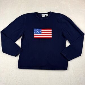 Vintage Field Gear Women's Size L Navy Blue American Flag Sweater Preppy 90s